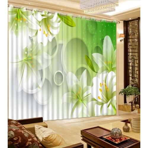 Customized size Luxury Blackout 3D Window Curtains For Living Room flower lily curtains custom curtain