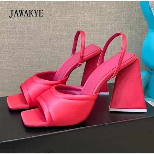 Triangle High Heel Summer Sandals Women 2021 Sexy Satin Padded Party Women Shoes Comfort Runway Back Strap Dress Sandals Female
