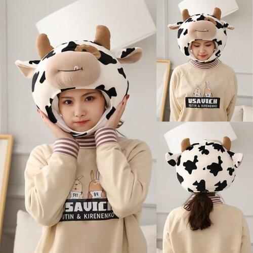 1PCS Adult Hats Unisex Leisure Style Funny Cow Animal Cute Cap Winter Warm Neck Pillow U Pillow Cartoon Hats Dress Part