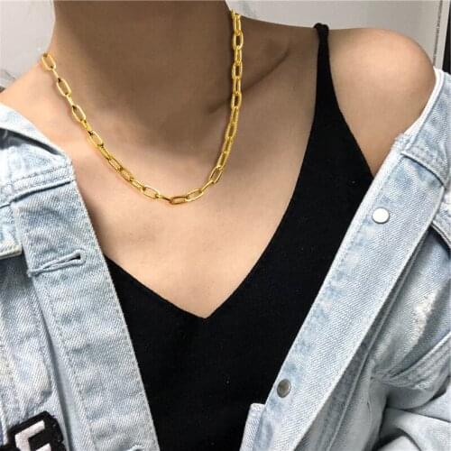 Paperclip Oval Chain Link Necklace for Women Gold Dainty Boho Beach Simple Handmade Jewelry Gift