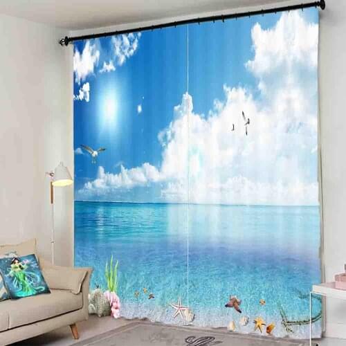 Custom 3D HD Modern Curtains Living Room Bedroom Blue sky, white clouds, sea Home Goods 3D Curtain Window Shading Decoration