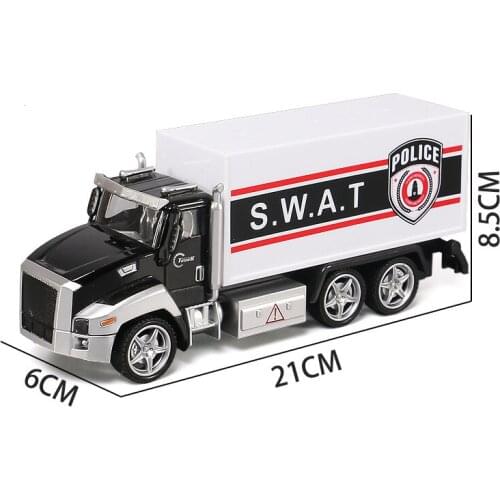 Polices Rescue Transportation Truck LED Music Car Pull Back Model Toy For Children Birthday Gift