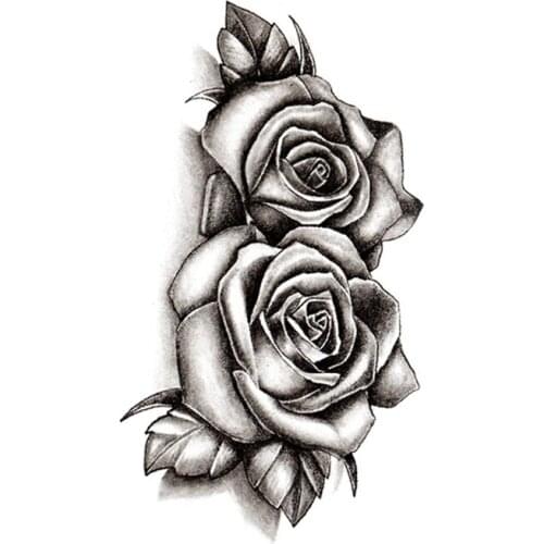 Waterproof Temporary Tattoo Sticker Black Rose Flowers Design Fake Tattoos Flash Tatoos Arm Chest Neck Body Art for Women Girl