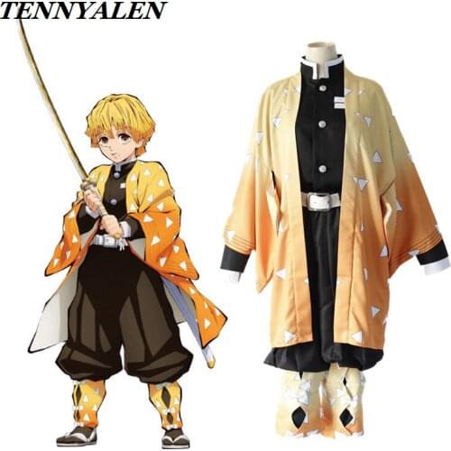 Anime cosplay Demon Slayer Agatsuma Zenitsu Same style Cosplay costume Halloween adult costume Japanese kimono Wig set