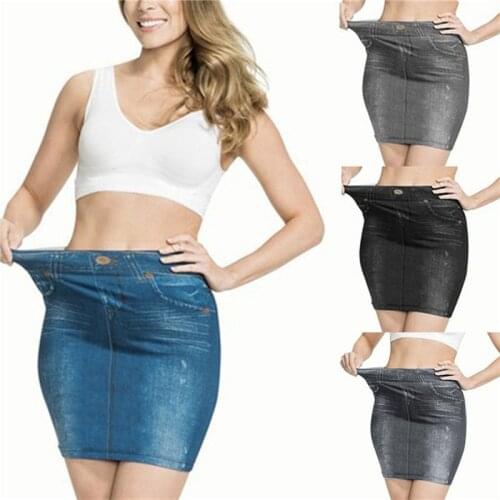 Fake Jeans Midi Pencil Skirt Women 2021 Fashion Elastic High Waist Office Lady Bodycon Skirts Slim Stretch Skirts Jupe Femme