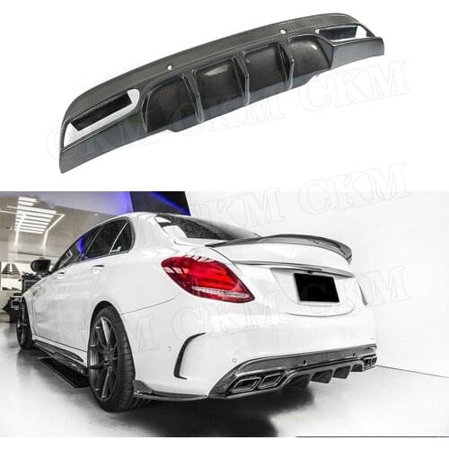 Carbon Fiber Rear Lip Diffuser Spoiler for Mercedes Benz C class W205 Sedan 4 Door C200 C300 C63 AMG Sport 2015- 2019 Bumper
