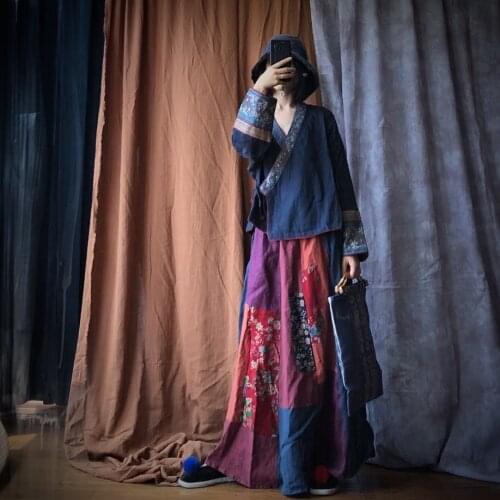 Women Loose Elastic Waist Linen Skirts Ladies Patchwork Flax Skirt Female 2020 Summer Autumn Skirts