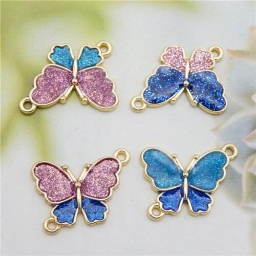Julie Wang 4PCS Enamel Butterfly Charms Mixed Colors Alloy Bicolor Sequined Insect Connector Pendant Jewelry Making Accessory