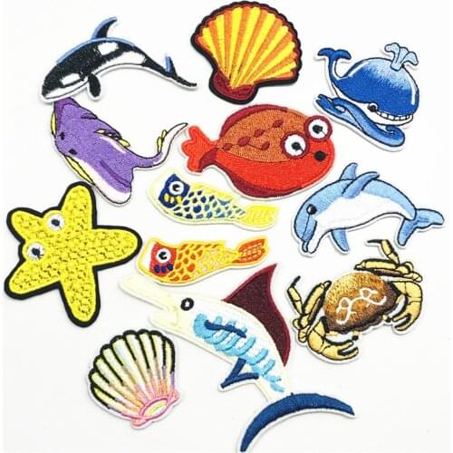 12Pcs Ocean Fish Starfish Animals Embroidery Sew On Patches Applique Badge Craft DIY For Children Clothes Trousers Sticker