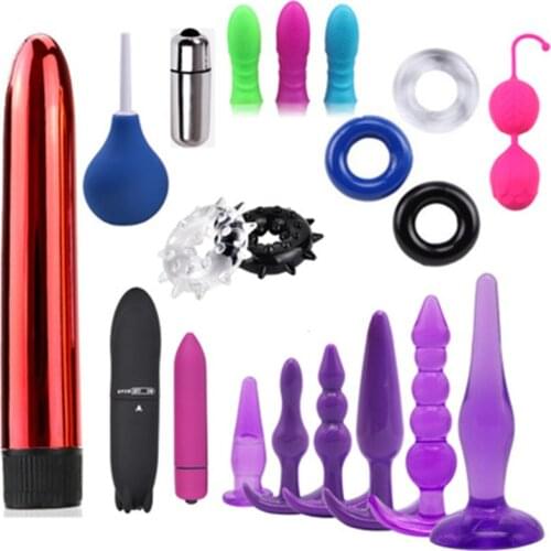 20PCS Finger Sleeve Dildo Vibrator Sex Toys For Woman Vagina Tighten Kegel Ball Penis Delay Ring Anal Plug Enema Men Masturbator