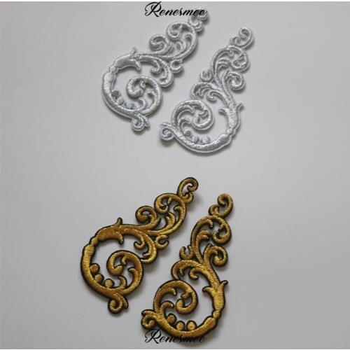 3Pair Iron on New Retro Gold Silver Thread Embroidery Cloth Stickers Jacket Decorative Embroidery Adhesive Patch Stickers 9X4cm