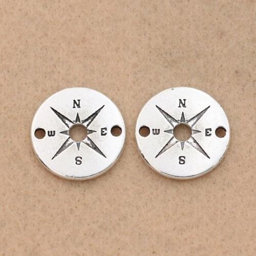 KJjewel Antique Silver Plated Compass Charms Pendants for Jewelry Making Bracelet Accessories DIY Findings 20mm 5PCS