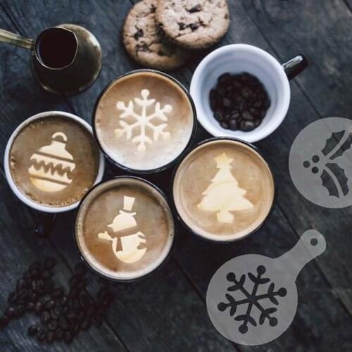8Pcs Christmas Coffee Stencils Cookies Fondant Cake Mold Xmas Natal New Year Party DIY Decoration Cake Decorating Tools