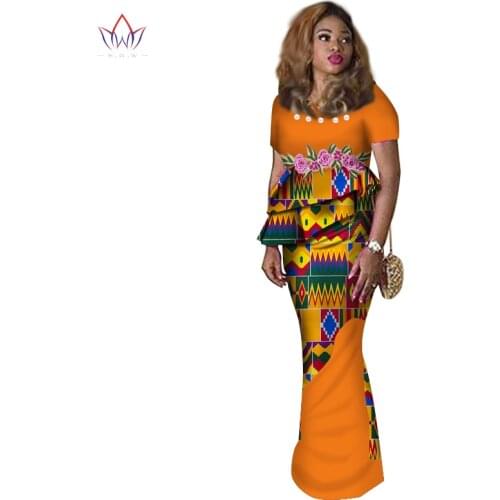 African Style Clothing Bazin Riche African Wax Print Long Dresses for Women Dashiki O-Neck Dress Party Vestidos WY2616