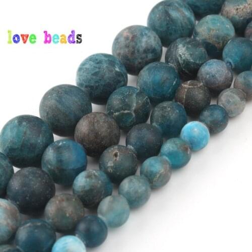 AA+ Natural Blue Apatite Stone Beads Dull Polish Matte Gems Stone Round Bead for jewelry Making DIY Bracelet Necklace 15'Strand