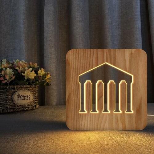 Wooden parthenon Temple Sculpture 3D Illusion Luminaria Statue Home Decorative Craft Classical Art collection Sculpture decor