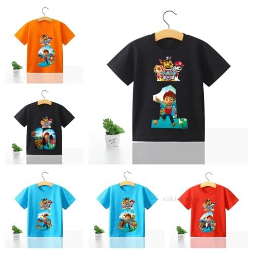 Paw Patrol T shirt Chase Marshall Sky Rubble Girls Boys Baby Clothing Childrens Wear Cute Cartoon Print T-shirt Birthday Gift