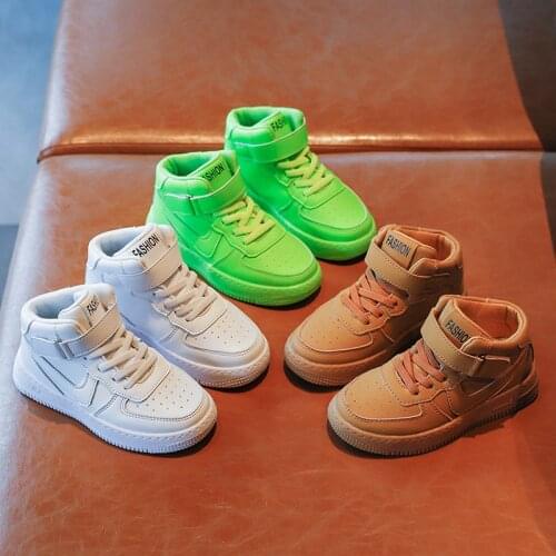 Kids Shoes 2021 Spring Fashion Solid Color Boys Basketball Shoes All-match Platform Sneakers Breathable Baby Child Running Shoes