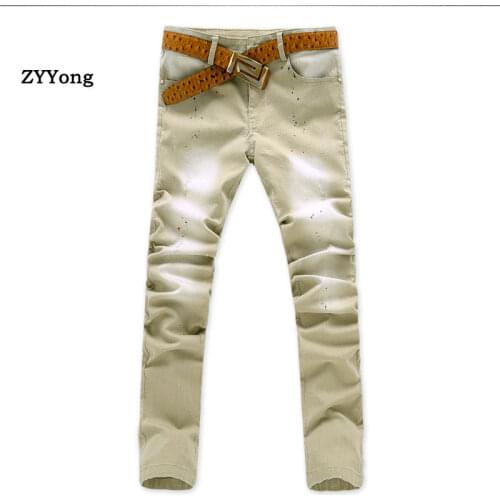 Summer Thin Stretch Khaki Denim Jeans Men Straight Pants Cotton Fashion Streetwear Skinny Slim Leisure Youth Cowboy Trousers
