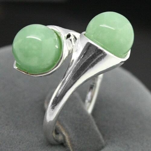 Hot selling^^^^ New Design two 6mm Blue Light Green Natural stone bead 925 Sterling Silver Ring 7/8/9/10 -Bride