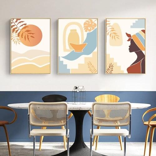 Abstract Line Girl Sun Leaf Geometric Boho Wall Art Canvas Painting Nordic Posters Prints Wall Picture For Living Room Decor