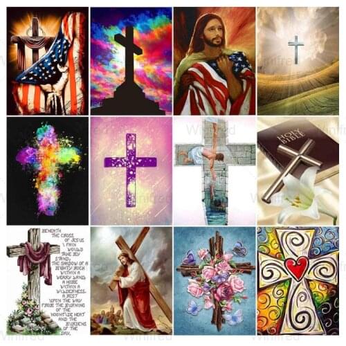 Classic Diamond Painting Religion Jesus Cross Full Diamond Embroidery Cross Stitch Kit Picture of Rhinestone Handmade Deco Mural