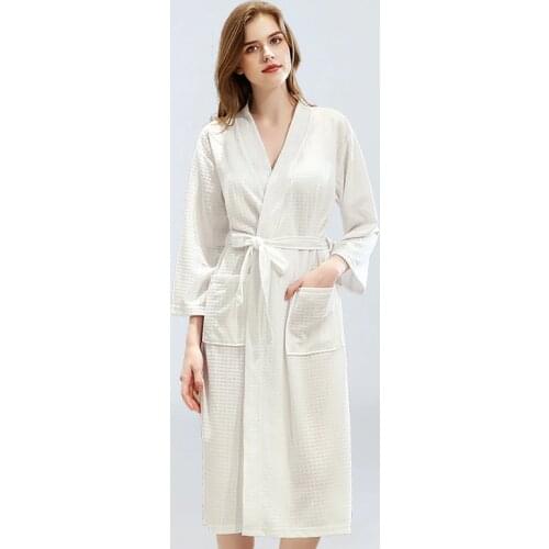 Summer Water Absorption Fashion Towel Bath Robe Women Sexy Kimono Waffle Bathrobe Womens Plus Size Dressing Gown Female Robes
