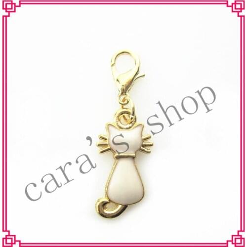 Hot selling gold white cat dangle charms lobster clasp charms for bracelet/pendant hanging charms diy jewelry