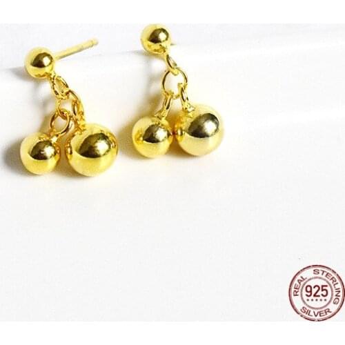 LKO 925 Sterling Silver Round Bead Pendant Stud Earrings Geometry Fashion Simple Earrings For Womens Jewellery Ornaments