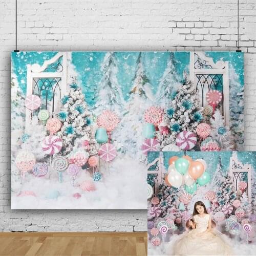 Mocsicka Winter Snow Candy Forest Photography Backdrop Child Birthday Cake Smash Party Background Newborn Portrait Photo Props