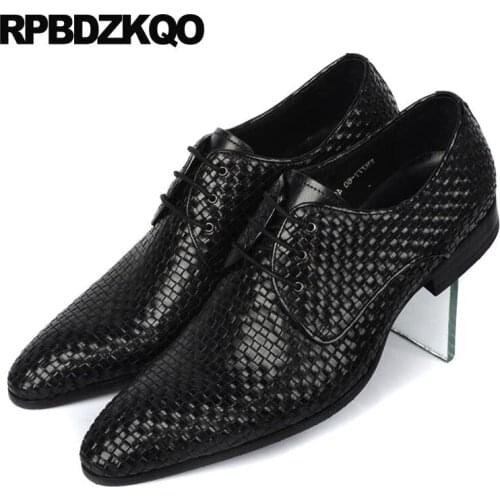 Pointed Toe Real Leather Italian Burgundy Genuine Dress Men Woven Shoes European Formal Oxfords Italy Black Braided Plus Size