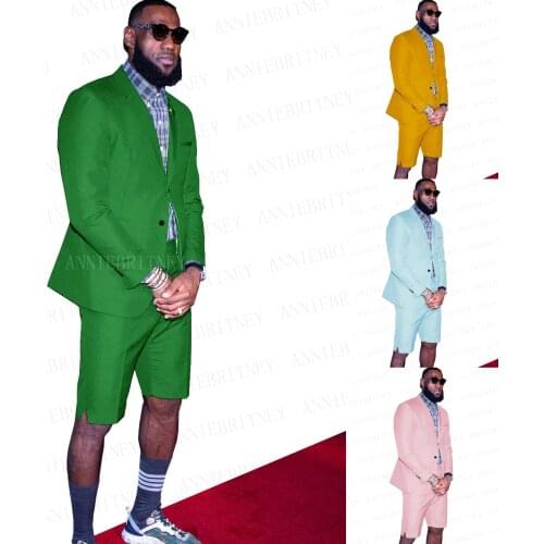 2021 Latest Designs Green Summer Men Suit with Shorts 2 Pieces Custom Slim fit Casual Grey Dinner Dress Tuxedo Blazer Pants Set