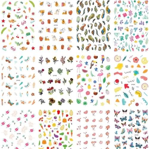 16pcs/Set Nail Art Sticker Abstract Line Face/Butterfly/Fruit/Flower Designs Sliders Manicure Self Adhesive Nail Decals VB-04