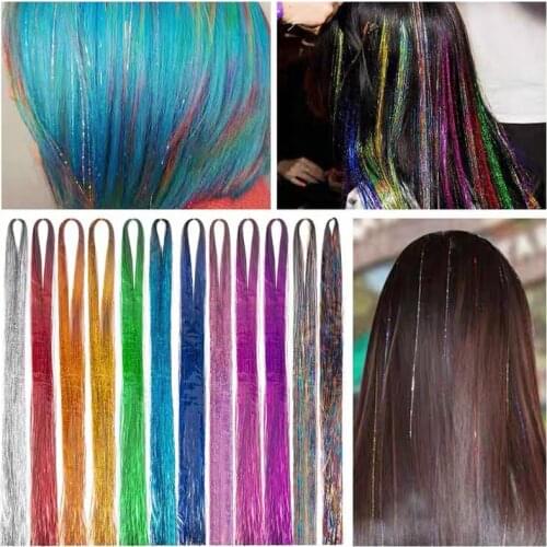 New Hair Tinsel Glitter Sparkle Shiny Dazzles Bling Holographic Twinkle Hair Extension Hippie for Braiding Headdress 150 Strands