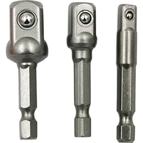 New 3pcs Chrome Vanadium Steel Socket Adapter Wrench Hex Shank to 1/4" 3/8" 1/2" Extension Drill Bits Bar Hex Bit Set Power Tool