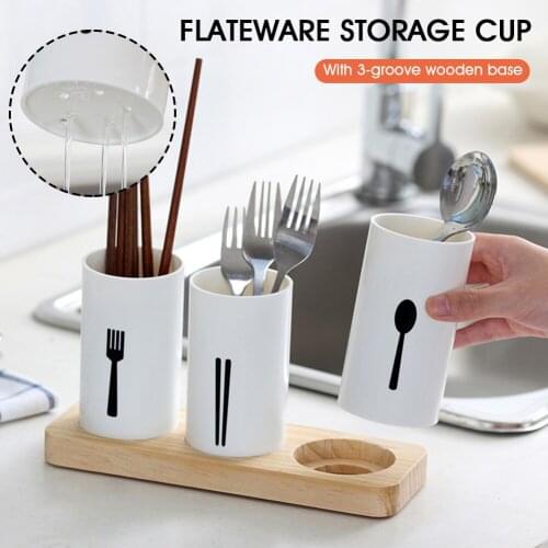Kitchen Flatware Organizer With Wood Base Cutlery Utensil Holder Spoons Forks Chopsticks Storage Rack For Kitchen Storage Boxe