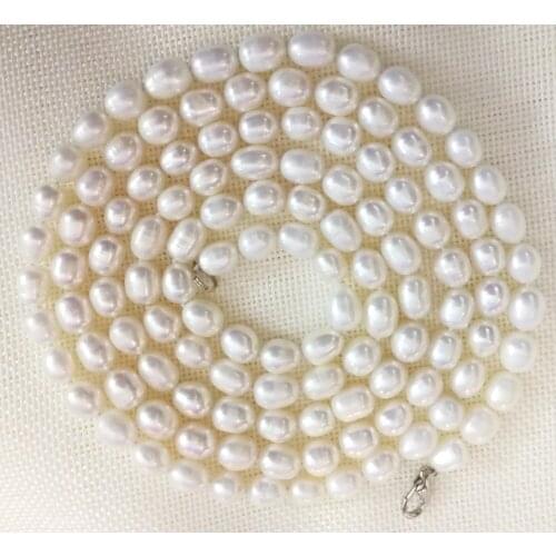 Women Jewelry 120cm 47'' necklace 8x9mm bright white pearl oval round pearl handmade Real cultured freshwater pearl gift