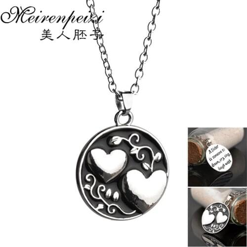 Handmade Pendant Necklace Jewelry Sister Two Hearth Necklaces Engraved Handwriting Necklace Inspirational Memorial Gfit