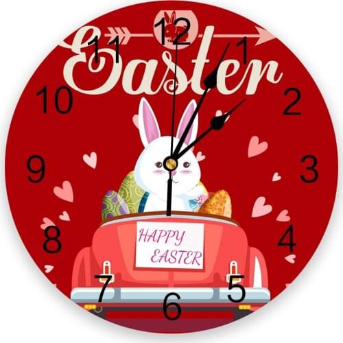 Easter DayS Car Heart Rabbit Print Wall Clock Wall Art Silent Non ticking Round Wall Watch for Home Decortaion Best Gift