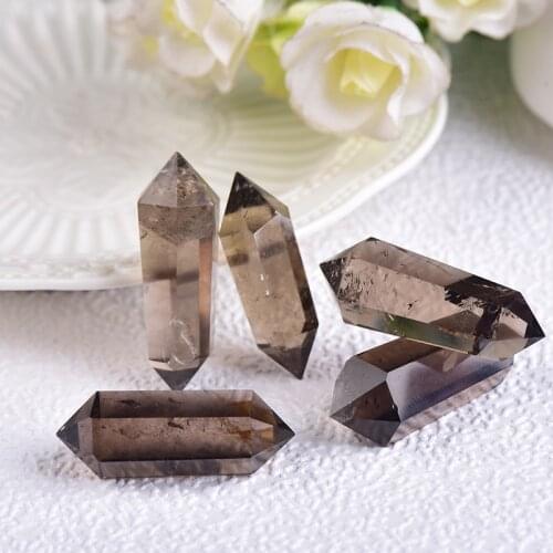 Natural Smokey Crystal Quartz Double Point Healing Magic Wand Home Decor