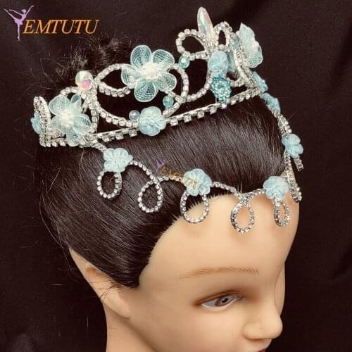 Dont Quixote Professional Ballet Tiara Crown Hand Made Crystal Ballet Headpiece Blue Performance Ballet Headwear Custom Made