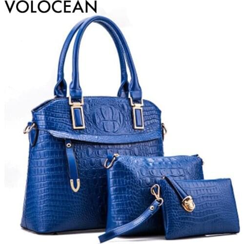 Luxury High Quality Designer Crocodile Handbag For Women Fashion PU Leather Lady Purses 2017 Famous Brand Tote Bags 3 piece Set