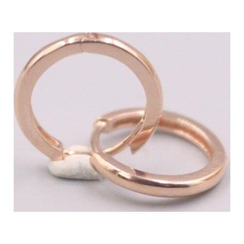 Real Pure 18K Rose Gold Earrings Simple Square Glossy Circle Hoop Earrings Men Woman Gift 1.5g