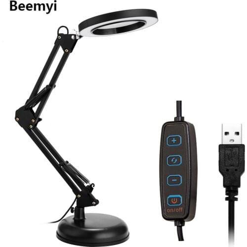 Foldable Professional 8X Magnifying Glass Desk Lamp Magnifier LED Light Reading Lamp with Three Dimming Modes USB Power Supply
