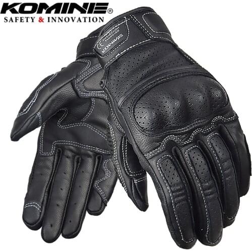 KOMINE Men Vintage Leather Motorcycle Touch Screen Gloves Full Finger Breathable Outdoor Motorbike Gloves Motocross Guantes Moto