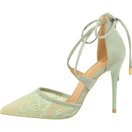 2018 women sandals super high heel wedding pumps 10 cm sweet sexy party shoes lady lace up Hollow thin cover heels cross tied