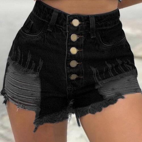 Summer Womens Hole Denim Shorts Womens 2021 New Fashion Breasted Pocket Jeans Womens High Waist Sexy Shorts