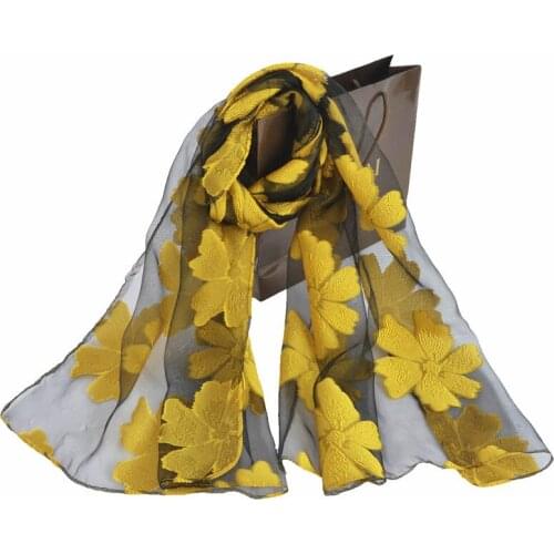 Women Embroidery Flower Leaf Echarpes Scarf Lady 3D Floral Leaves Wrap Party Decoration Foulard Polyester Silk Scarf Shawl YG266