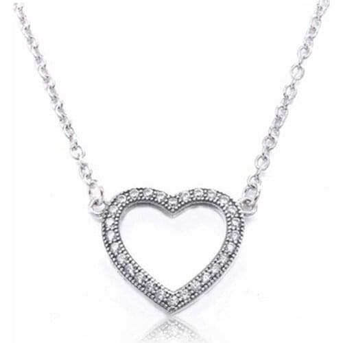 2018 Valentines Day Real 925 Sterling Silver love heart Necklace With Clear CZ For Women Gift DIY Jewelry