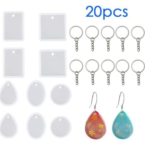 20Pcs/Set DIY Keychain Pendant Casting Silicone Mould Kit with Keyrings Art Crafts Making Tools Crystal Epoxy Resin Mold